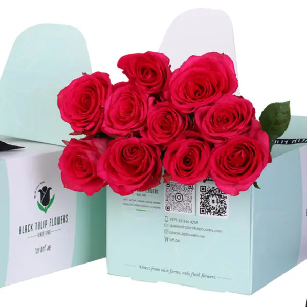 Dark Pink Roses in Green Box