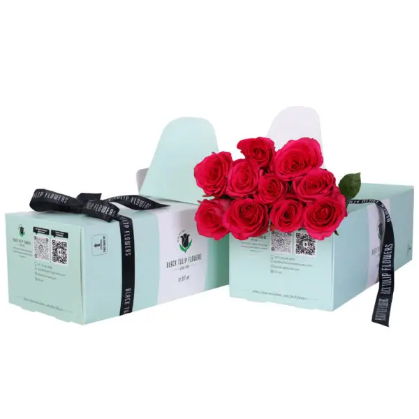 Dark Pink Roses in Green Box