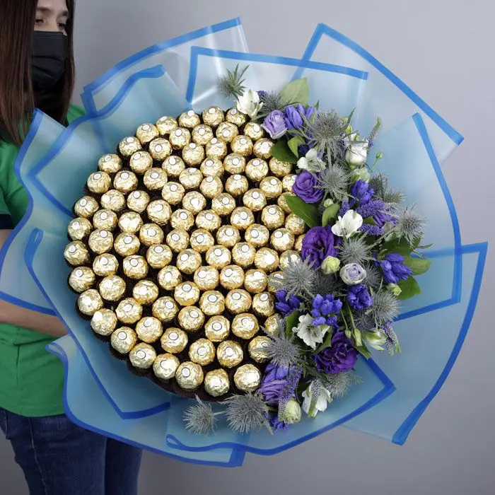 Ferrero-Bouquet-with-Blue-Flowers.webp