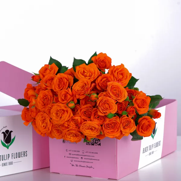 Orange Spray Roses in Pink Box